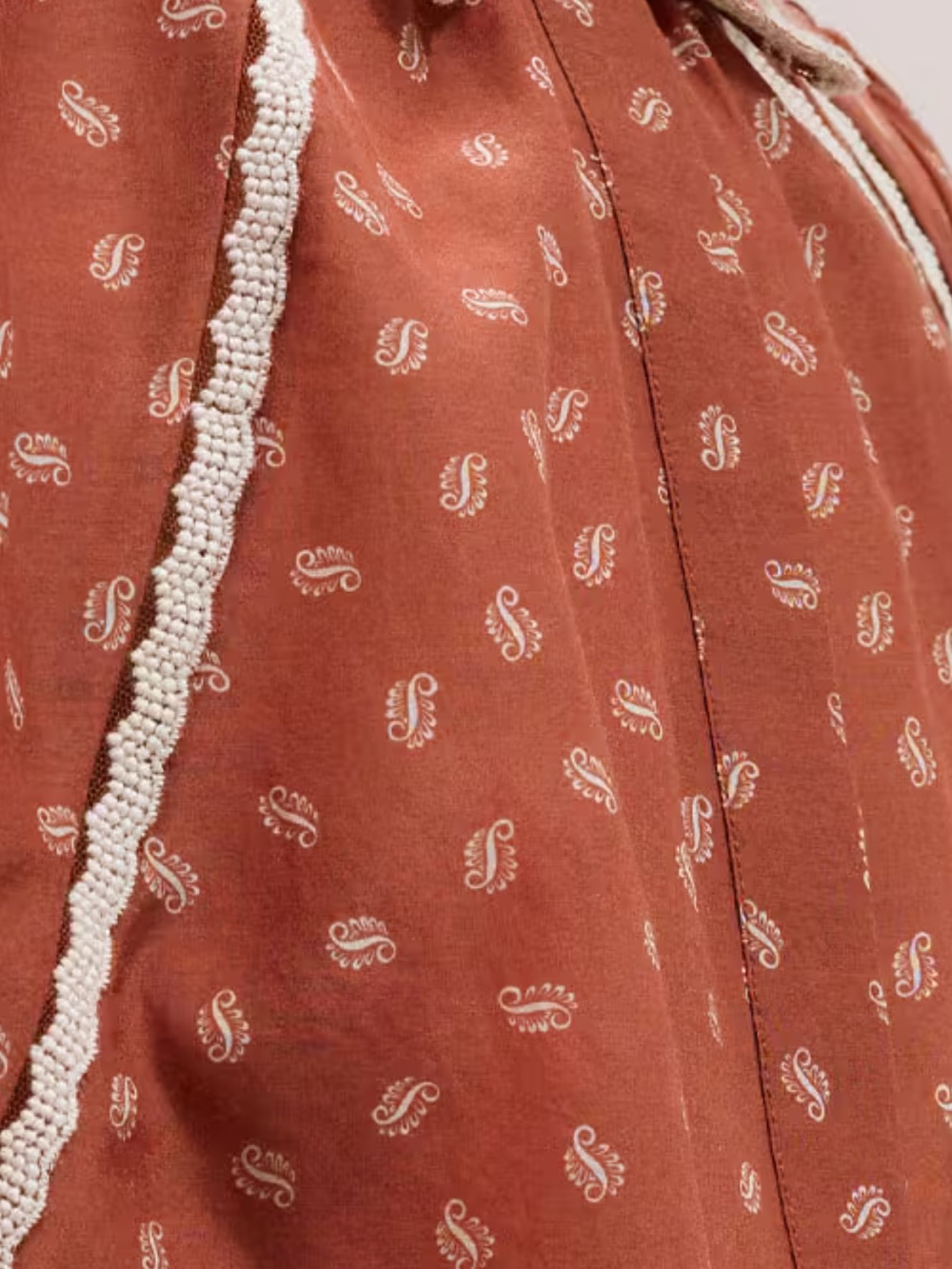 ME+EM Trim Detail Paisley Print Button Down Rust Cream Lace US Size 8 NWT $345 - Picture 12 of 14